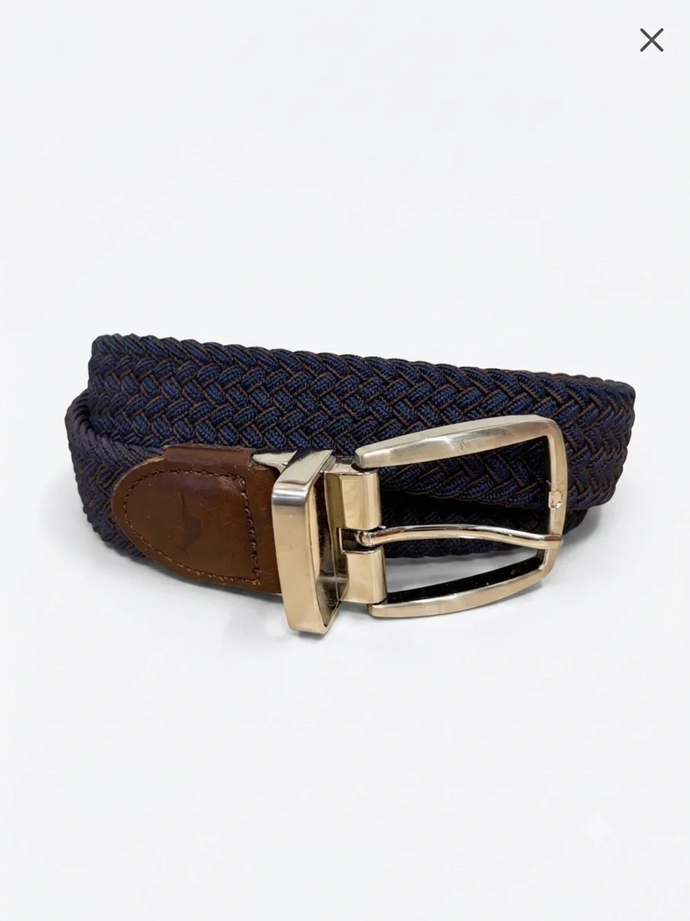 Tommy Bahama Mixed Media Braided Belt Leather Details Silver Buckle Classic